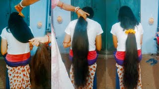 long hair combing and hairstyling  long hair detangling  long hair combing by aunt [upl. by Aiekat710]