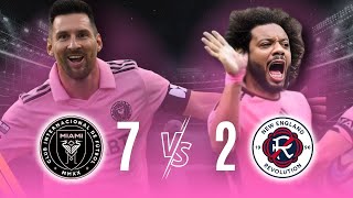 O show de Messi Hattrick estreia de Marcelo Inter Miami vs New England 7x2 [upl. by Ahtnams679]