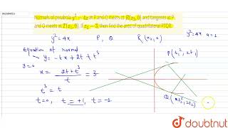 Normals of parabola y24x at P and Q meets at Rx20 and tangents at P and Q meets at Tx [upl. by Dionysus464]