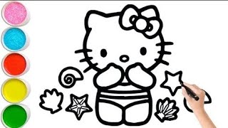 Hello kitty 😺 drawing and💜💛colour how to draw hello kitty mermaidstepbystep kittydrawing [upl. by Annaillil]