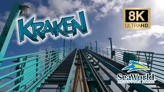 Kraken Roller Coaster POV SeaWorld Park  Orlando FL  8K Front Row adventureschmuck seaworld [upl. by Elyl]