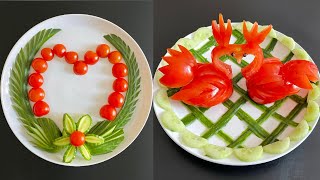 2 Beautiful Salad Decoration Ideas  Tomato and Cucumber Plate Decoration  Easy Vegetables Art [upl. by Ettenaj359]