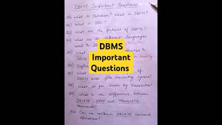 DBMS Important Questions dbms dbmstutorials database data computer importantquestions intervw [upl. by Duhl53]