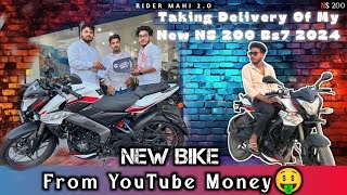 Taking delivery of new Ns 200 bs7 2024 model  Finally Youtube ke peise se new ns 200 bs7 🤑 💵 le li [upl. by Ahilam932]