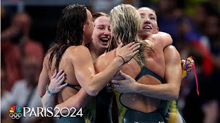 Australia ROLLS to 4x200m freestyle relay win USA gives Ledecky historic medal  Paris Olympics [upl. by Ahtnicaj]