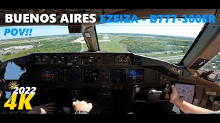 Boeing B777300ER Cockpit Landing at Buenos Aires EZE in 4K [upl. by Lerrehs279]