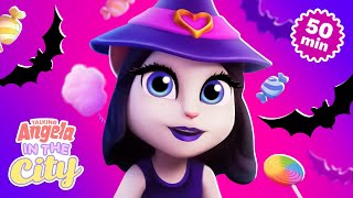 Angelas Halloween Party 🦇🍬 Talking Angela In The City Cartoon Compilation [upl. by Leverick]