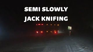 SEMI IS JACKKNIFING DUE TO VERY STRONG WIND GUST AND ICY ROAD [upl. by Buffy]