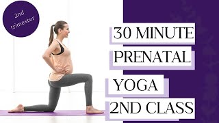 Prenatal Yoga Second Trimester 2nd Class  30 Minutes Yoga Guide by Breathwork Genie [upl. by Airtal49]