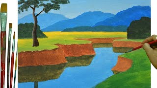 Basic and Easiest Way to Paint Landscape Using Acrylic for Beginners [upl. by Jayme]