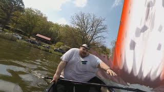 Fat guy falls off canoe but what made him fall [upl. by Gnilyarg]