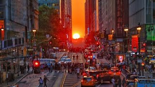 Lo spettacolo del Manhattanhenge il tramonto del sole tra i grattacieli di New York [upl. by Sandro]