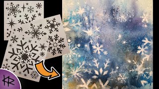 Reverse Stenciling WATERCOLOR demonstration Easy amp Fun Art Journal Snowflake Background 156 [upl. by Iram95]