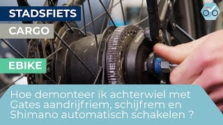 Hoe demonteer ik achterwiel met Gates aandrijfriem schijfrem en Shimano automatisch schakelen 237 [upl. by Wehrle]