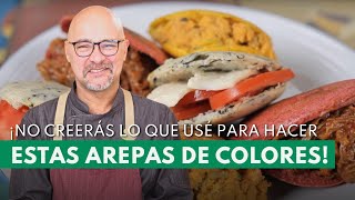 Cómo hacer arepas venezolanas rellenas RECETA para hacer MASA DE COLORES [upl. by Ylrebma]