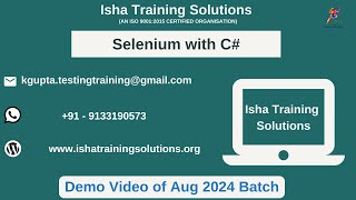 Selenium with C Demo Video On 7th August 2024Pls WhatsApp call on 919133190573 to enroll [upl. by Nedmac677]