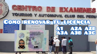 COMO RENOVAR TU BREVETE A1 A2A A2B A3A A3B A3C en el turing LIMA  PERU [upl. by Eimmac]