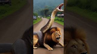 A big anaconda has caught hold of a lion on the road outside the village youtubeshorts [upl. by Lehcyar]