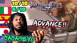 First Time Reacting To Erwin’s SASAGEYO amp ADVANCE In 7 Different Languages  Attack On Titan ⚔️ [upl. by Neelav]