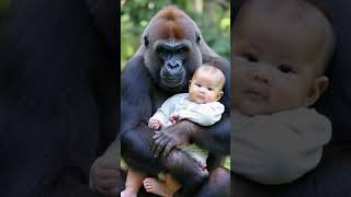 Babies and gorillas live in harmony cute lovely gorillababy baby gorilla animals [upl. by Kellina]