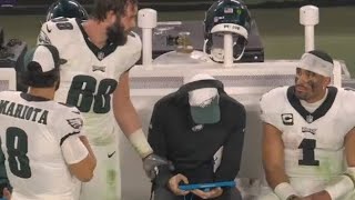 Cameras capture sideline exchange between Jalen Hurts and Dallas Goedert during Eagles loss [upl. by Lorak]