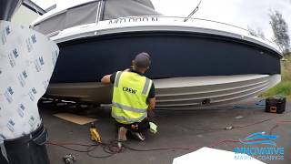 Vinyl Boat Wrap in 3m 1080 Matte Indigo Blue at Sydney Boathouse [upl. by Nemraciram125]