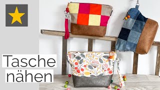 DIY Tasche mit Stoffresten oder Jeans nähen Kosmetiktasche Anleitung [upl. by Rahas]