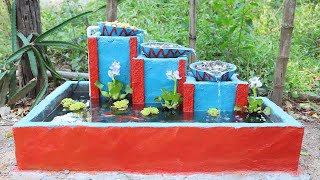 The first cement fish tank with 3 waterfall building [upl. by Adamina]