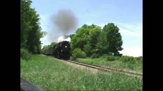 Pere Marquette 1225 Pulls 61 Car Freight Train [upl. by Eanerb]