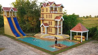 Build Water Slide into Underground Swimming Poolgroundwater Well5story Villa House Dining Place [upl. by Arrotal]