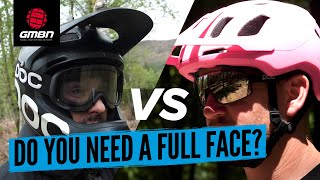 Do You Need A Full Face Helmet For Mountain Biking  Full Face Vs Half Shell MTB Helmets [upl. by Hylton]