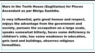 mars in 10th House for pisces Ascendant as per Bhrigu Samhita [upl. by Clement319]