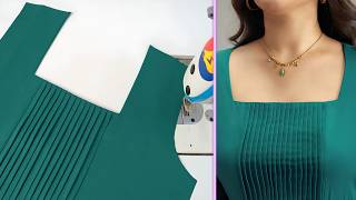 Easy way to cutting and stitching kurti neck design wi pin tucks  Sewing techniques for beginners [upl. by Ayam]