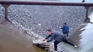 Barge unloads 4500 tons of cobblestones  Relaxing video [upl. by Ahsenod]