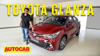 2022 Toyota Glanza  The Maruti Balenos twin from Toyota  First Look  Autocar India [upl. by Robbyn]