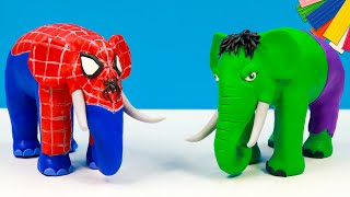 DIY hacer Elefante superhéroes mixtos hombre araña y Hulk con arcilla  Super Clay ES [upl. by Butterworth]