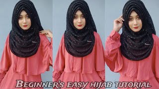 Easy cotton crepe hijab style for beginnersmost easiest layered hijab tutorial with burqatonni💞 [upl. by Idalla156]