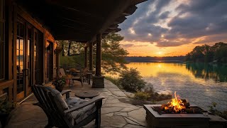 Sunset in Lakeside Cozy Porch by the lake with a Fire Pit Crackling for Study Focus amp Relax [upl. by Icart573]