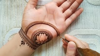 Teej Special simple front hand mehndi design  Easy lotus mehndi design  Simple mehndi design 2024 [upl. by Dnama609]