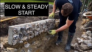 Building A Flint Block Stone Wall  A Slow Start [upl. by Salvidor137]