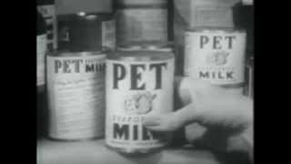 VINTAGE 1957 PET EVAPORATED CANNED MILK COMMERCIAL  DELICIOUS PECAN PIE BEING MADE WITH PET MILK [upl. by Buckler788]