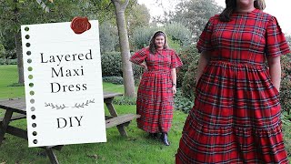 Layered Maxi Plaid Dress  Curvy Girl Sewing  Rosery Apparel Rosa Dress Hack  DIY Maxi Dress [upl. by Norita]