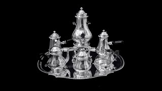 BoinTaburet amp Faberge 8pc Antique French 950 Sterling Silver Tea Set  6 Faberge Limoges Cups [upl. by Fransen]