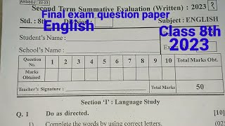 Final exam question paper  Class 8th English paper  2023 [upl. by Fishbein]