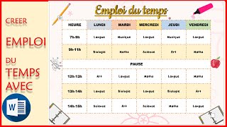 Comment créer un emploi du temps sur Word  Create a timetable in MS WORD [upl. by Roberts]