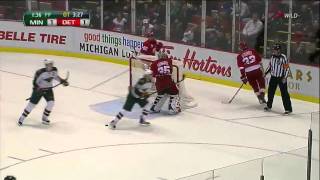 Mikko Koivu throws elbow sets up winning goal vs Detroit Nov 2 2011 [upl. by Witkin]