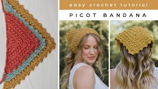 Picot Bandana Crochet Pattern  Easy Crochet Bandana Tutorial [upl. by Selwin]