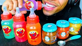 ASMR EDIBLE BABY BOTTLES AND BABY FOOD EATING MUKBANG JERRYS BIRTHDAY NO TALKING [upl. by Alemak]