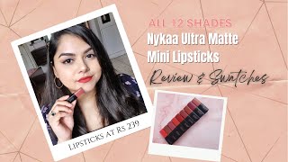 Nykaa Ultra Matte Mini Lipsticks Review and Swatches All Shades  All 12 Shades [upl. by Arehsat]