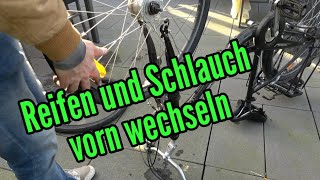 Fahrrad Vorderrad ausbauen Schlauch und Reifen wechseln Citybike Damenfahrrad Fahrradschlauch [upl. by Mikahs]